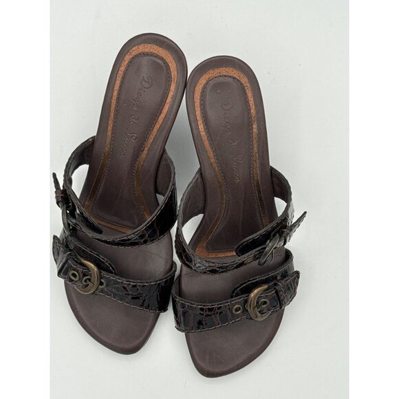 Diego Di Lucca Womens Brown Croc-Embossed Leather Slide Sandals 6.5 Made In Braz - Picture 3 of 8